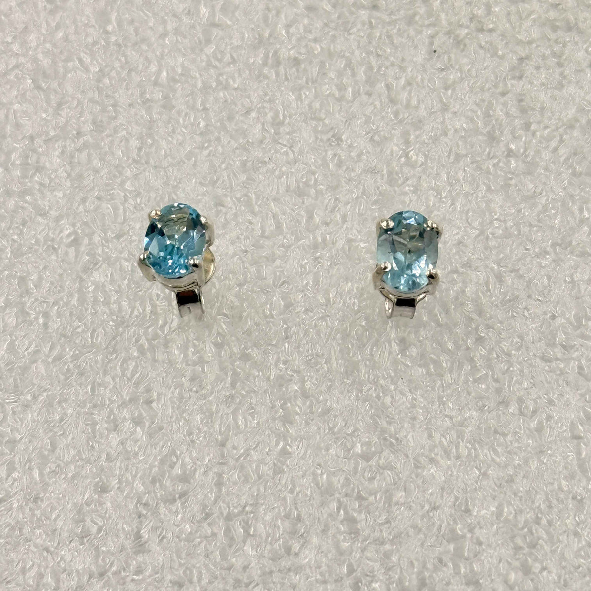 Sterling Silver Oval Aquamarine Post Earrings Size 2