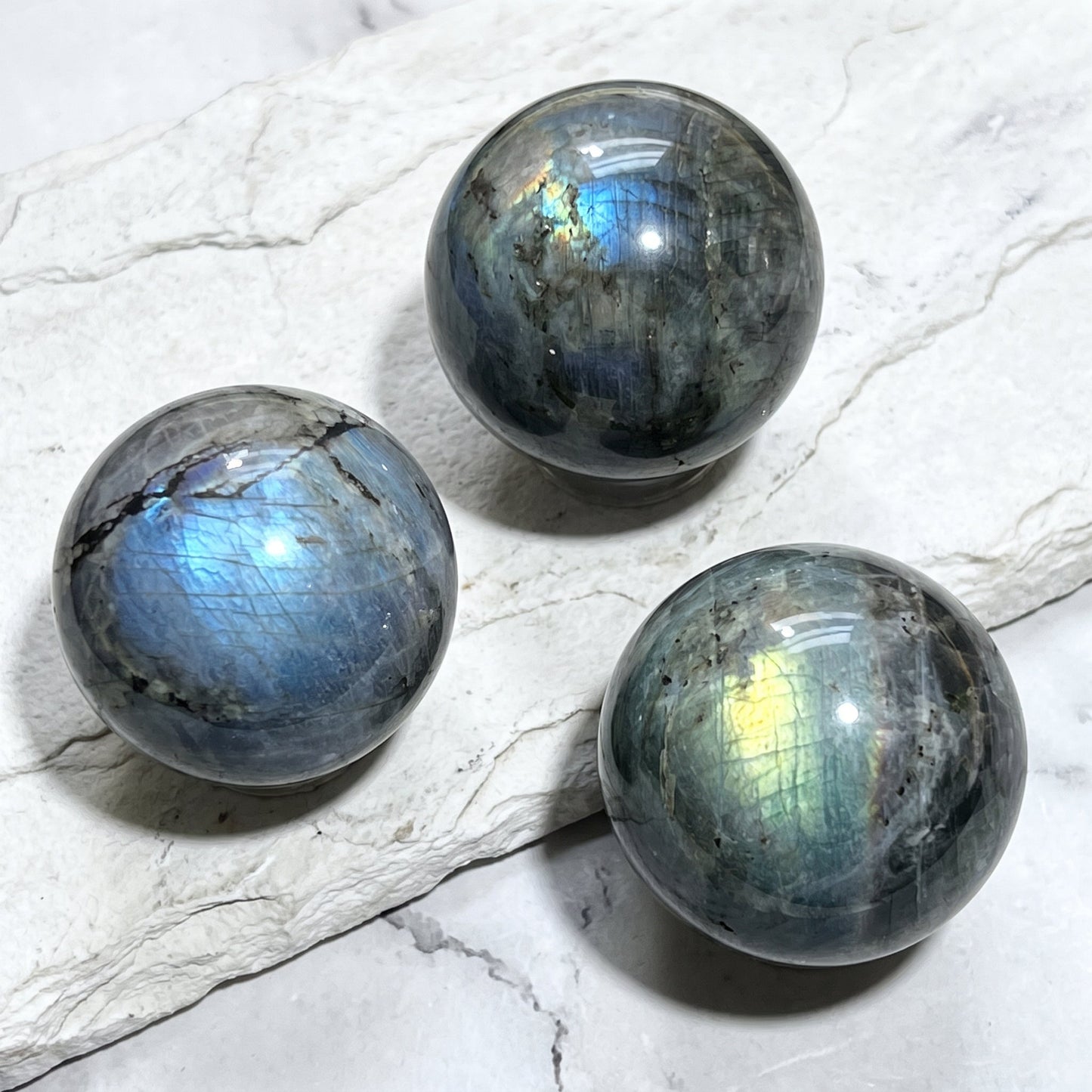 Flashy Labradorite Spheres (50-60mm) Carving