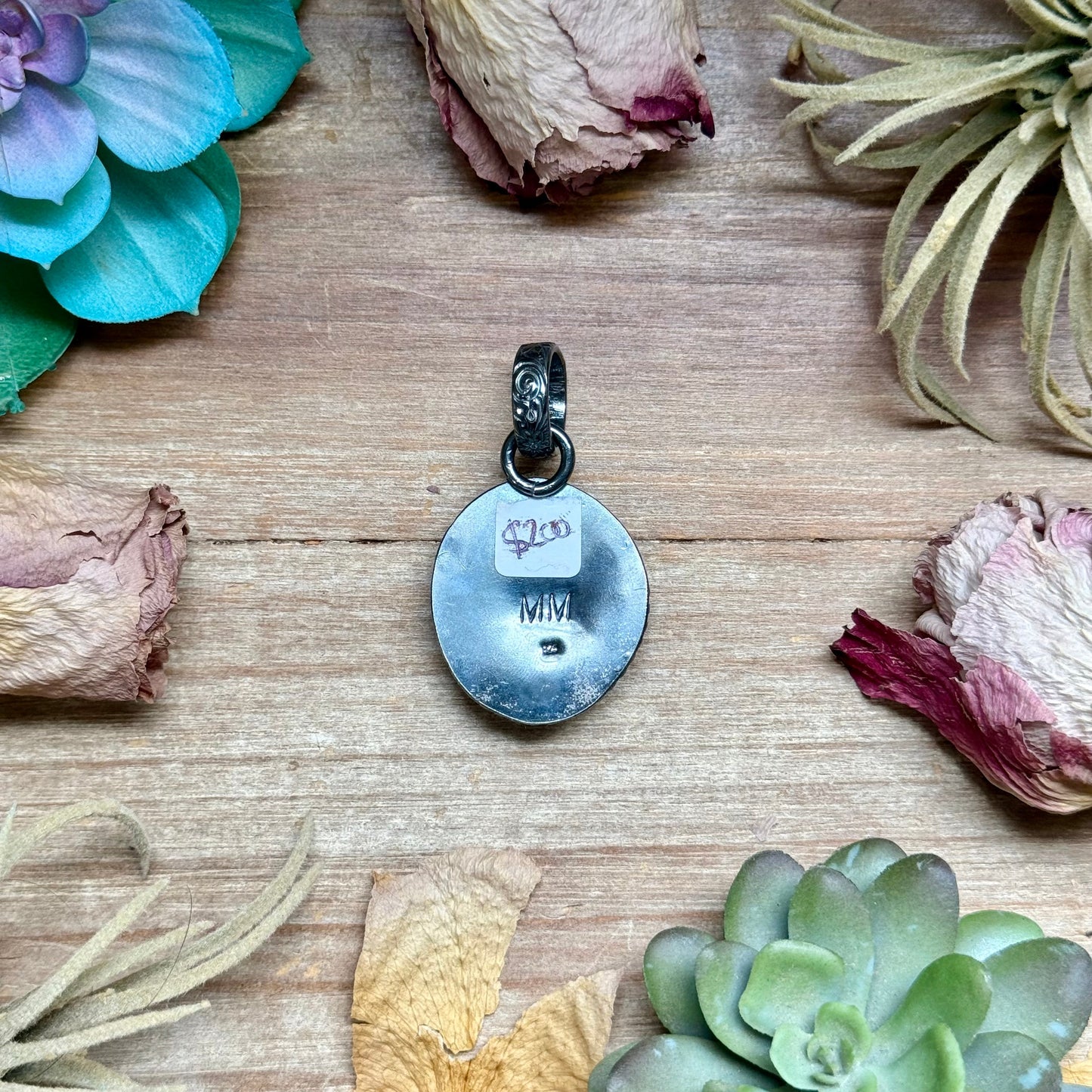 MJ Green Turquoise Sterling Silver Pendant – Free Form Round