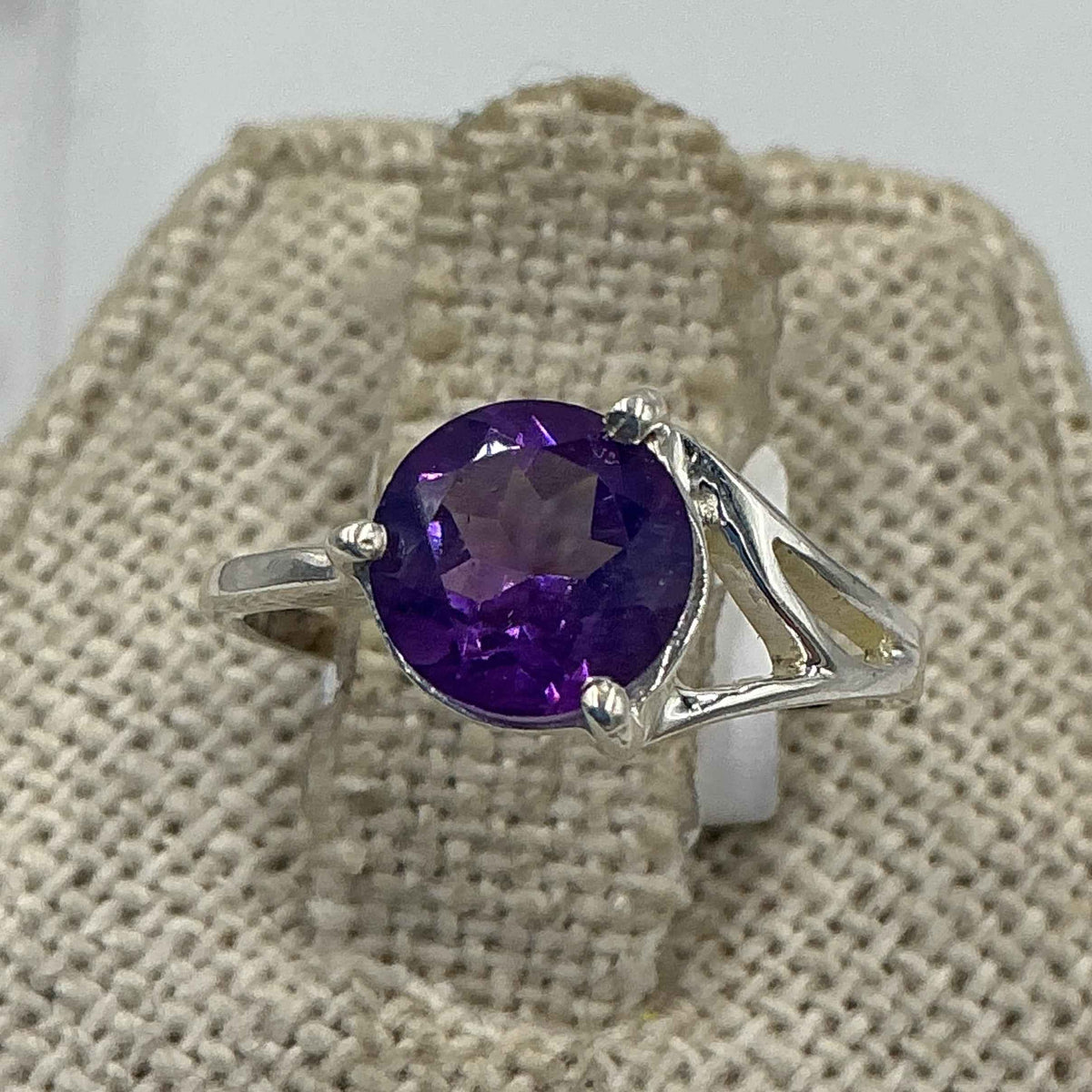 Sterling Silver Asymmetrical Banded Amethyst Ring – Size 5 – Calm, Intuition & Spiritual Protection