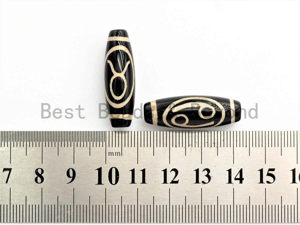 Zodiac Barrel Agate Beads, Zodiac Jewelry, Astrology Jewelry, Zodiac Sign Black Onyx Beads, Birthday gift,10x30mm,sku#U381