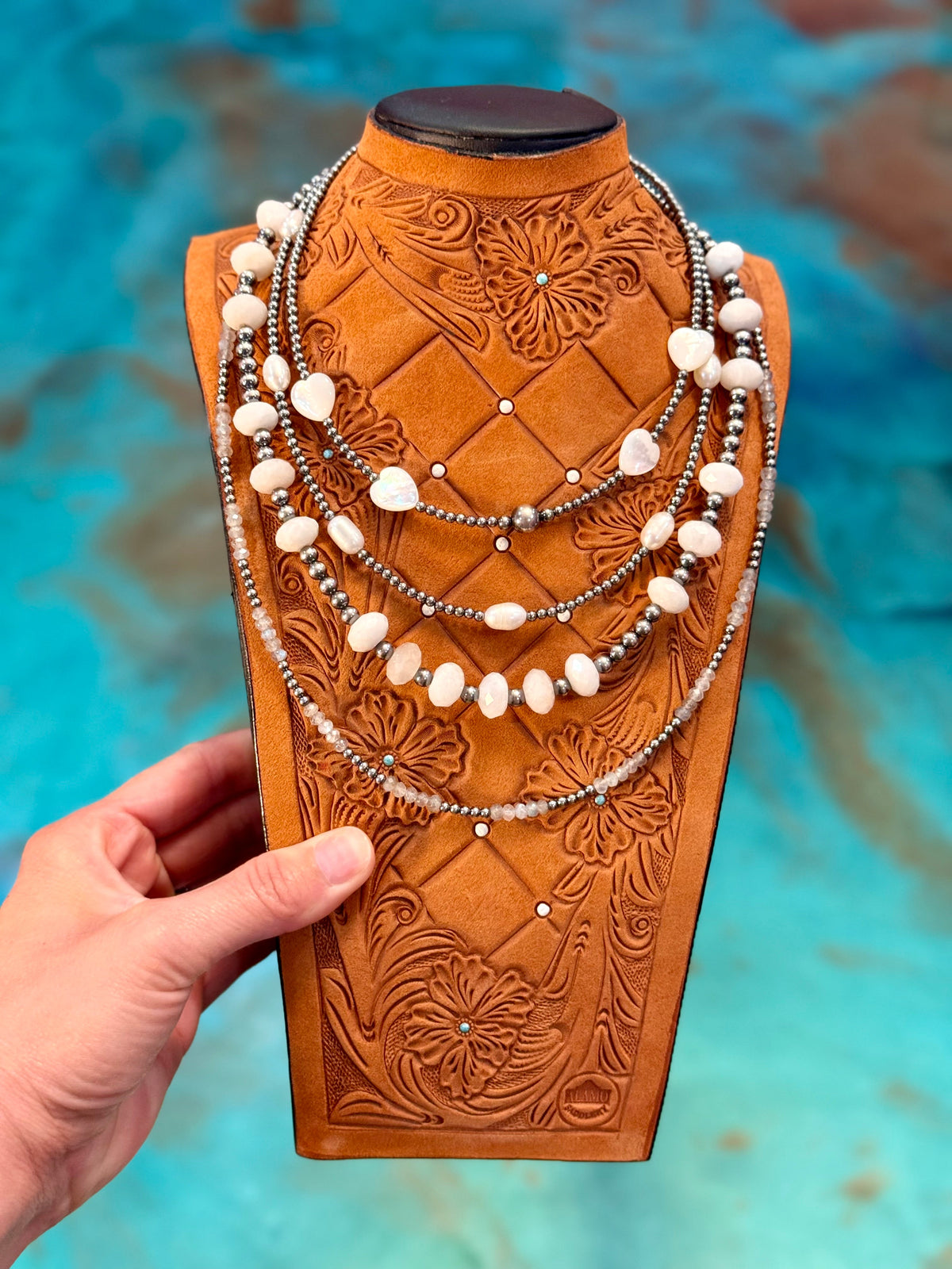 White Shell, Freshwater Pearl & Moonstone 4-Piece Necklace Stack