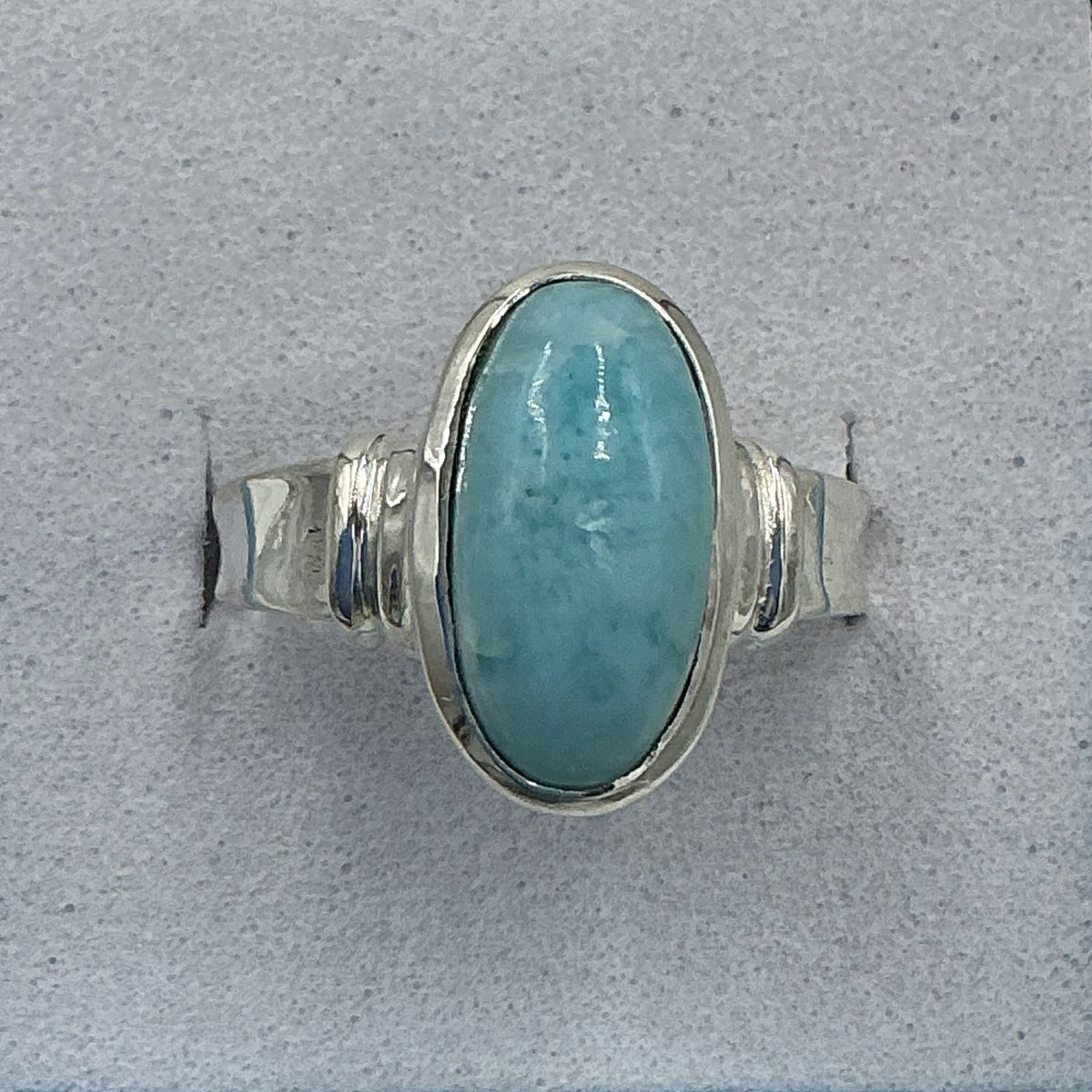 Sterling Silver Larimar Oval Ring - Size 8 - Caribbean Dreams