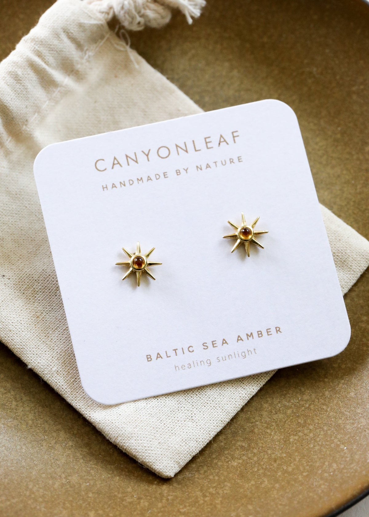 18K Gold Vermeil + Baltic Sea Amber || Sunshine Earrings
