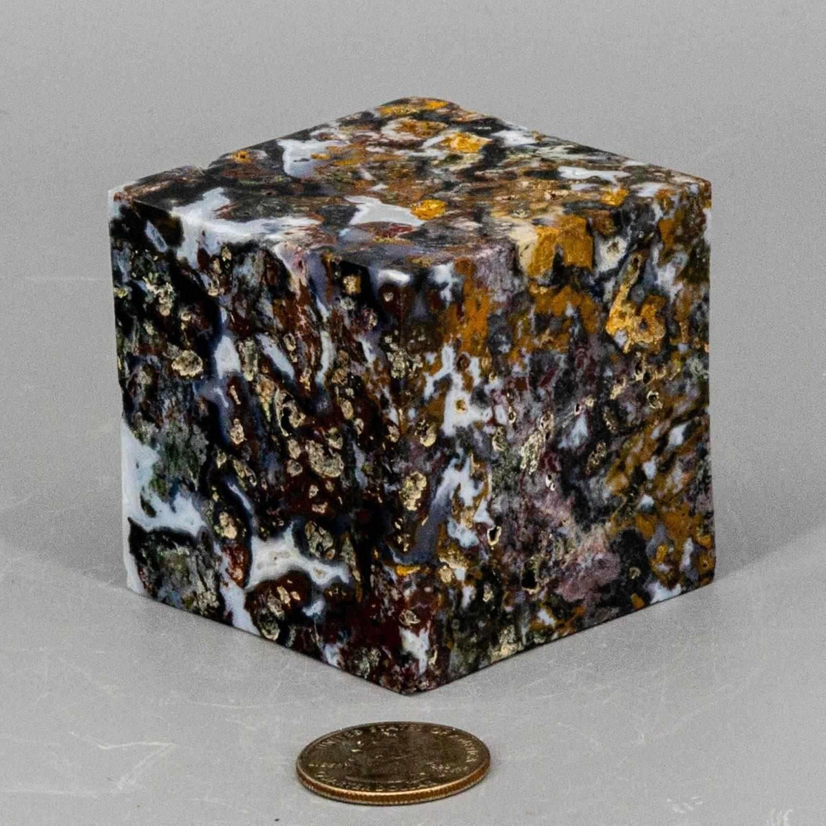 Agate Crystal Carved Cube with Cut Corner 416g