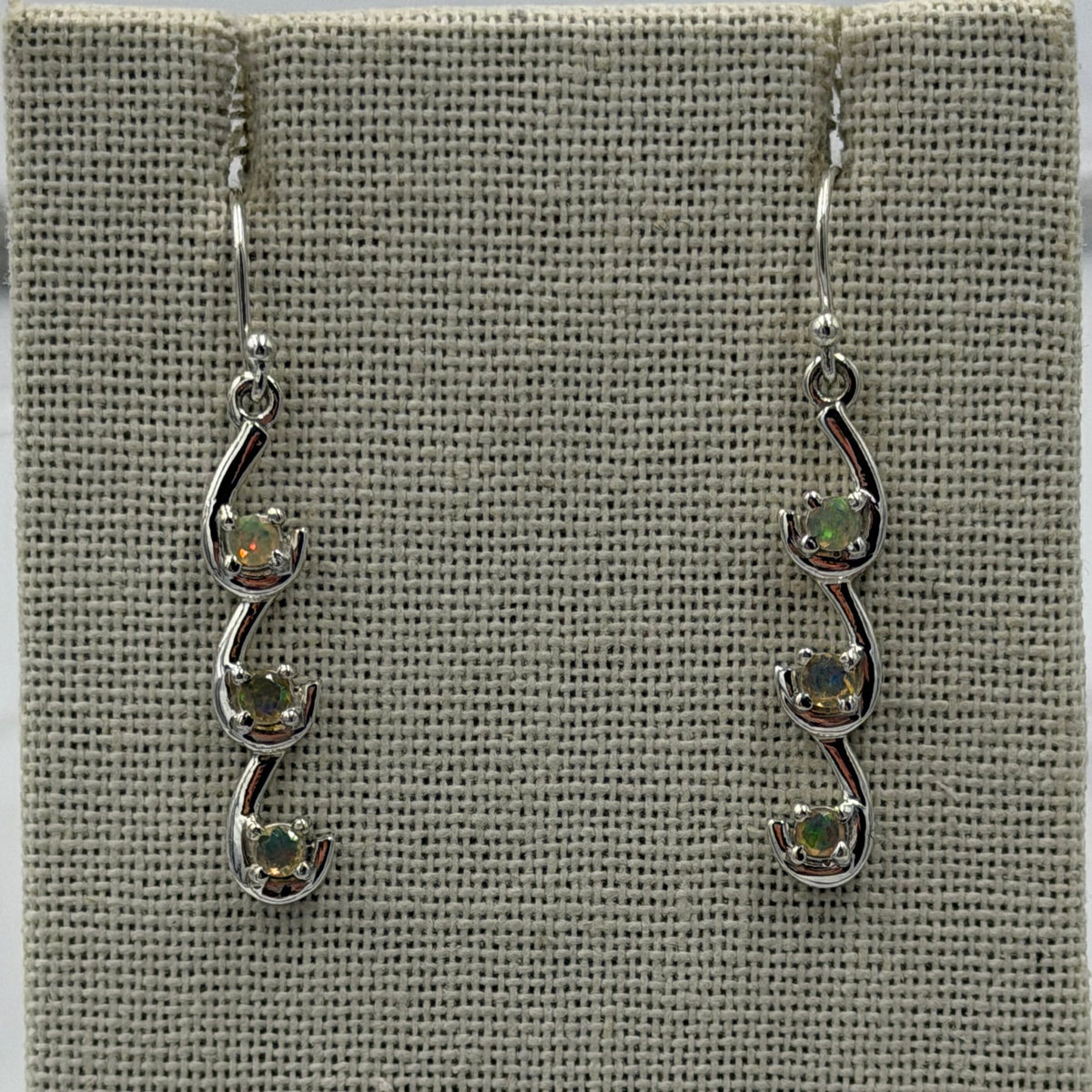 Sterling Silver Triple Cascade Ethiopian Opal Dangle Earrings