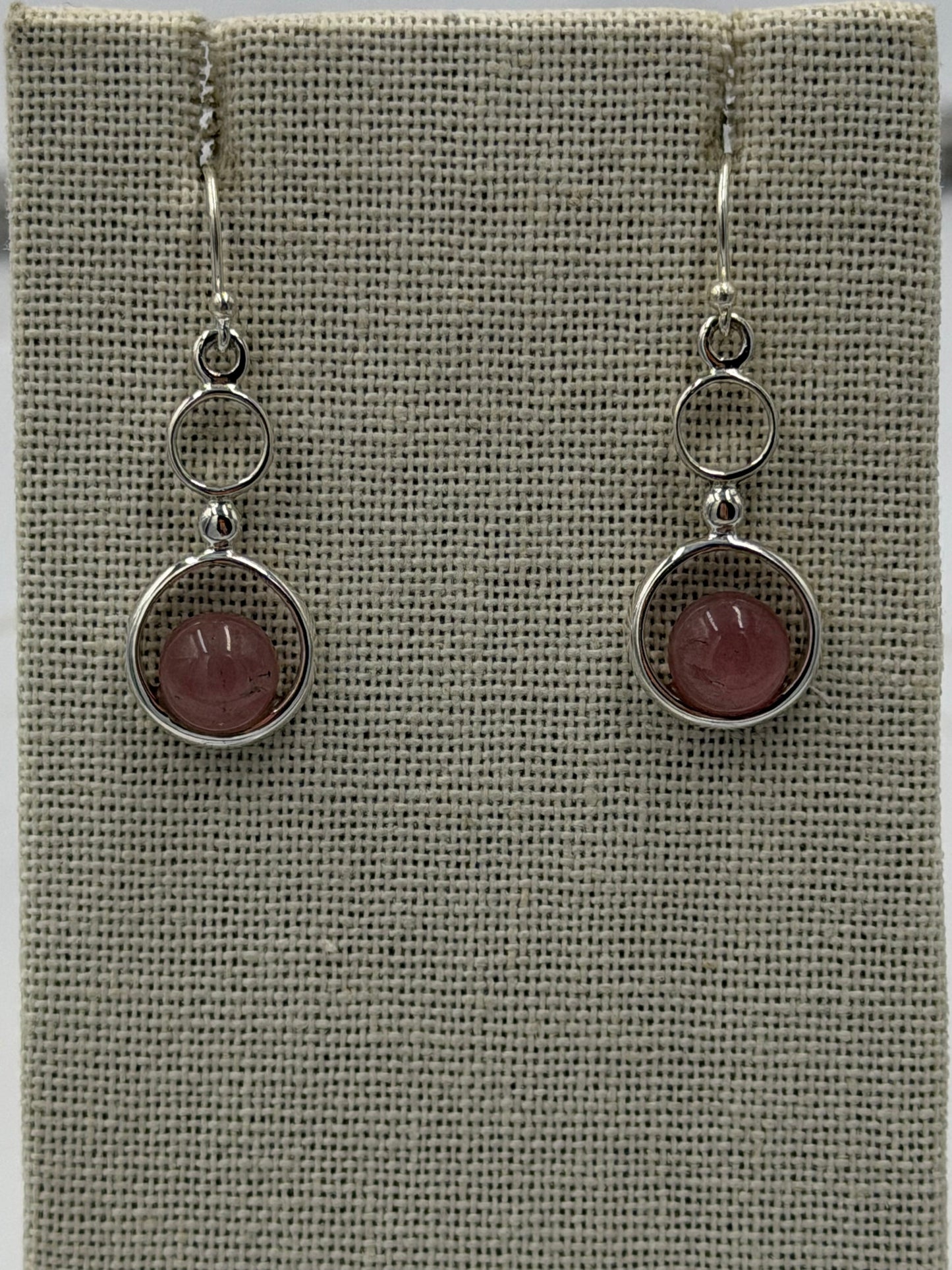 Sterling Silver Double Bubble Rose Quartz Dangle Earrings