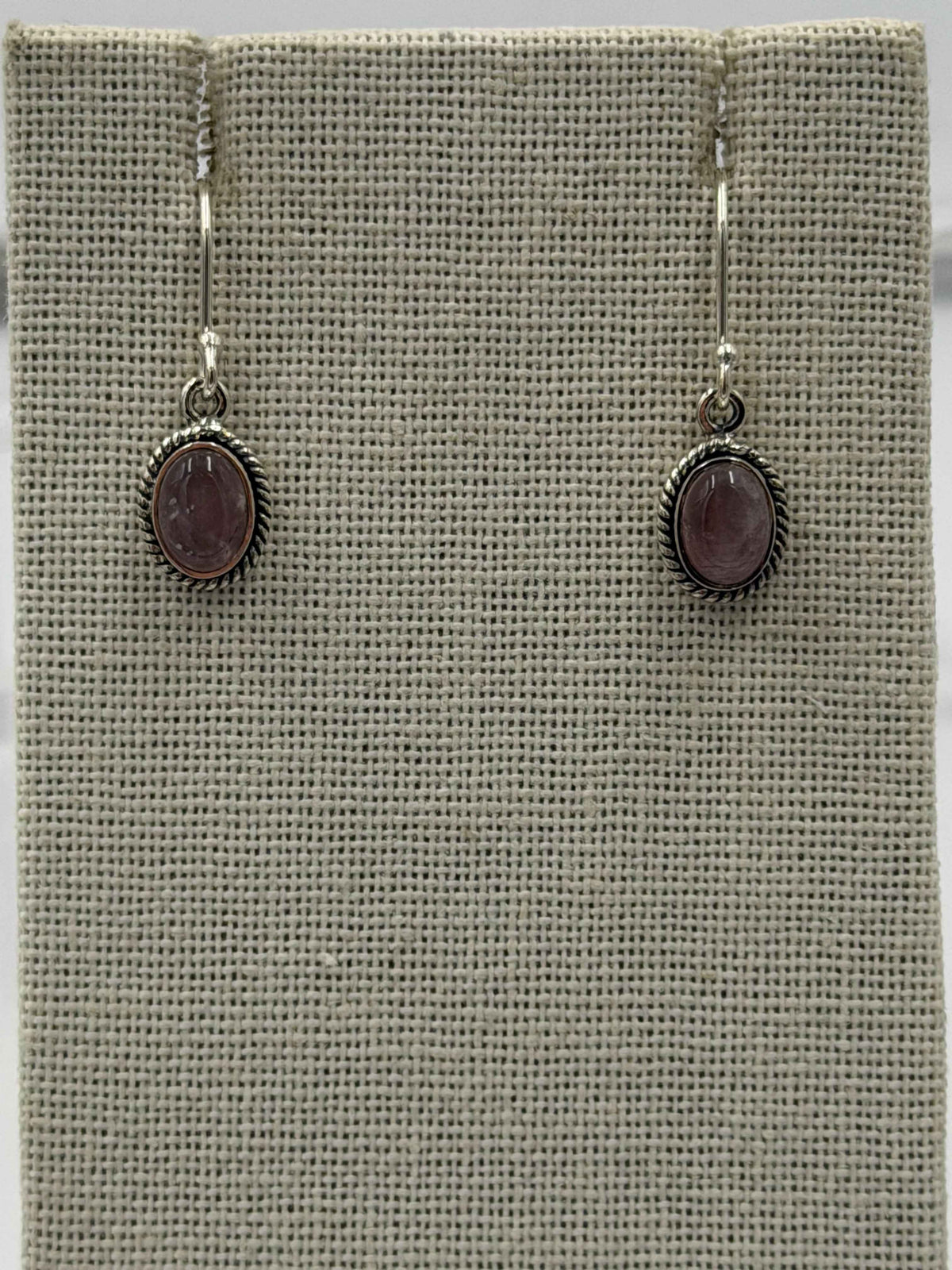 Sterling Silver Rose Bezeled Oval Quartz Dangle Earrings
