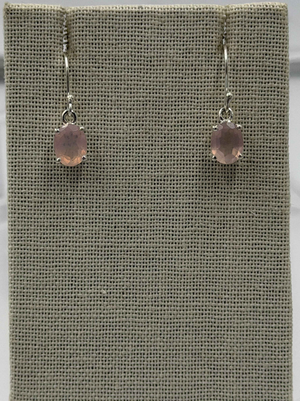 Sterling Silver Rose Oval Quartz Dangle Earrings