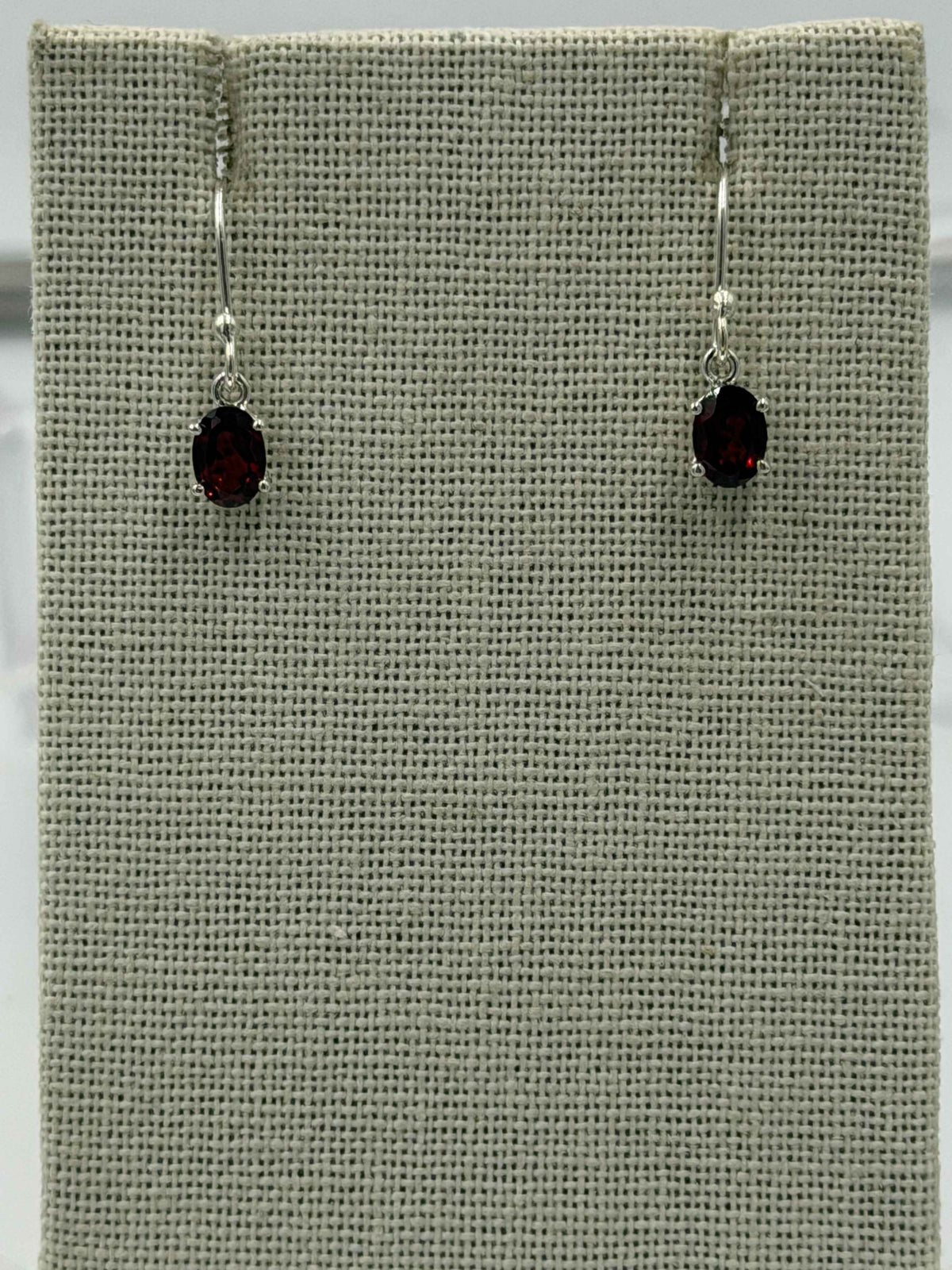 Sterling Silver Oval Garnet Dangle Earrings Size 1