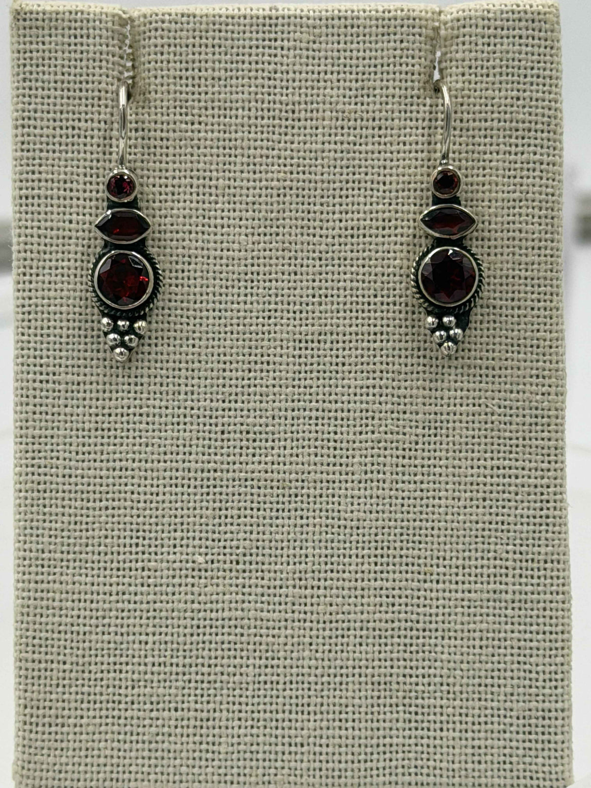 Sterling Silver Triple Garnet Dangle Earrings