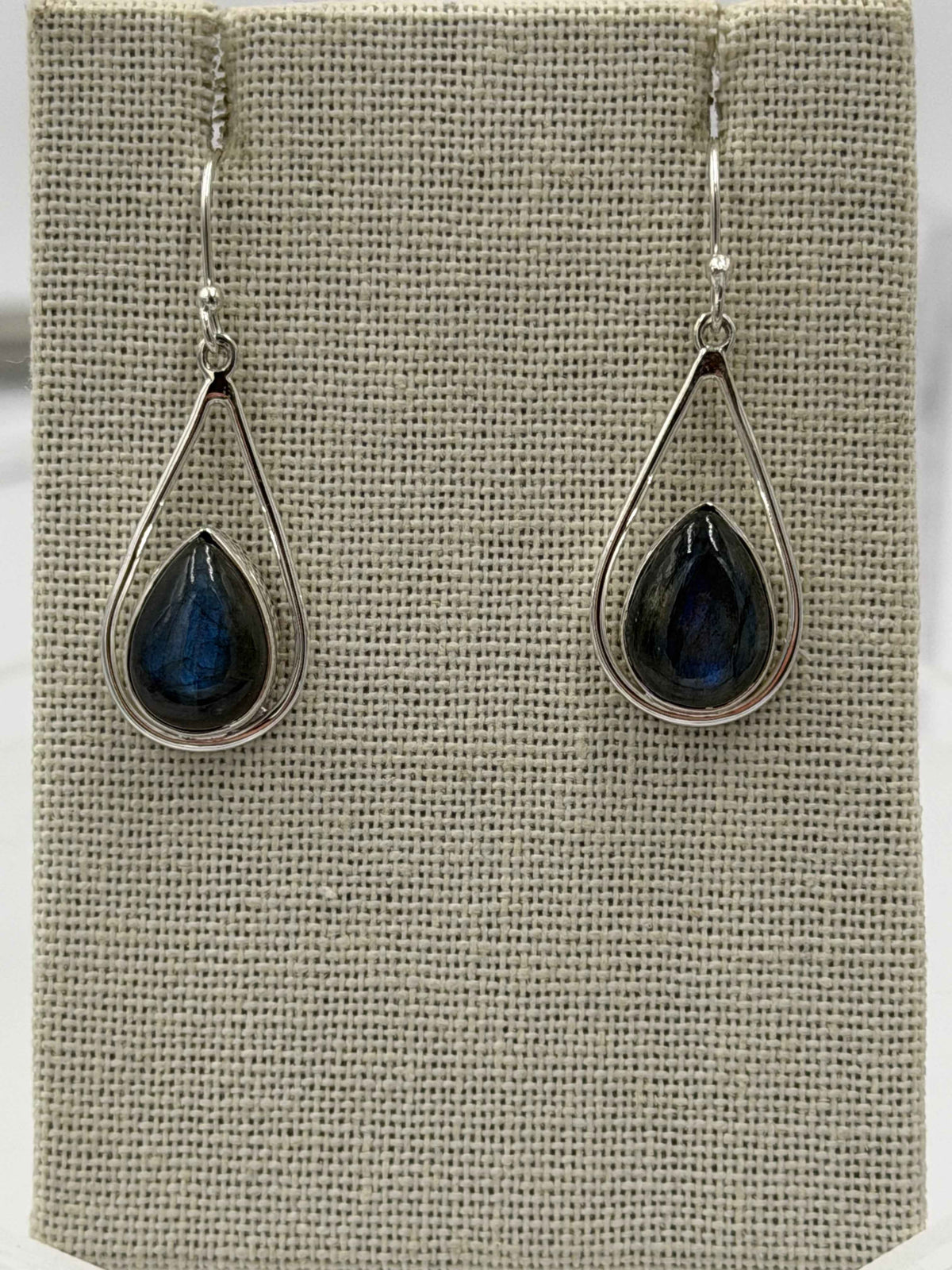 Sterling Silver Open Teardrop Labradorite Dangle Earrings