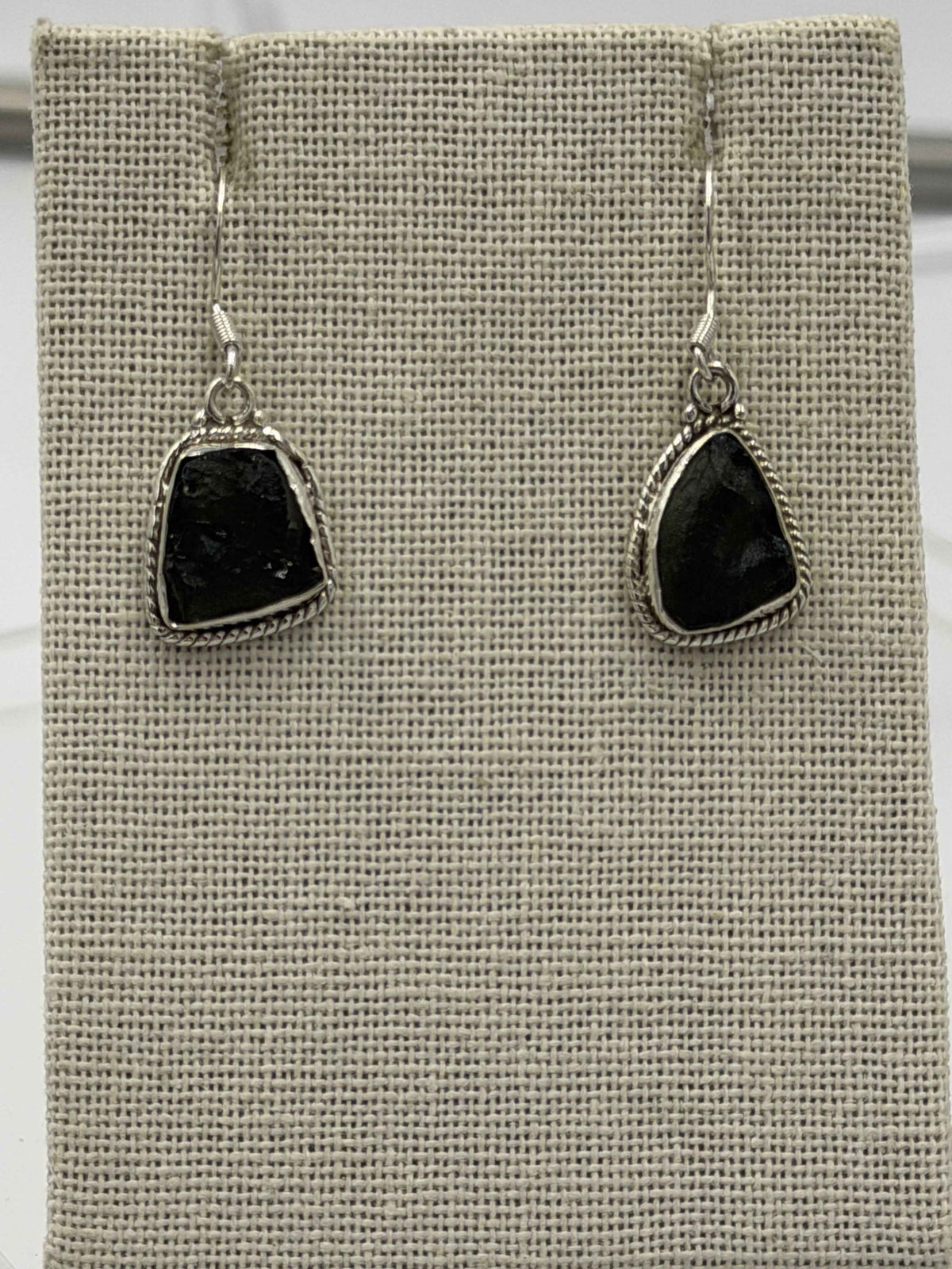 Sterling Silver Rope Bezeled Moldavite Dangle Earrings Size 1