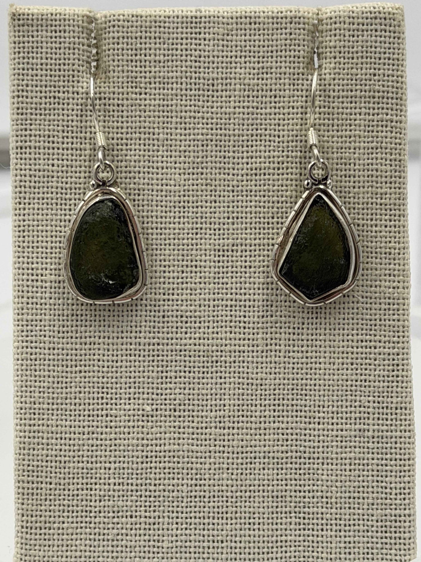 Sterling Silver Lined Bezeled Moldavite Dangle Earrings