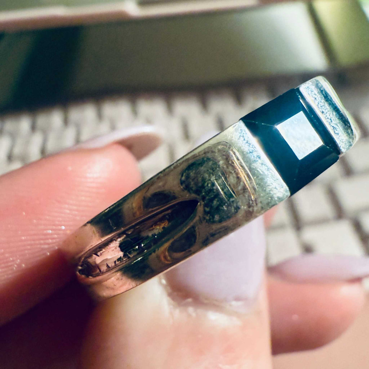 Black Onyx Square-Cut Band Ring – Sterling Silver – Size 13