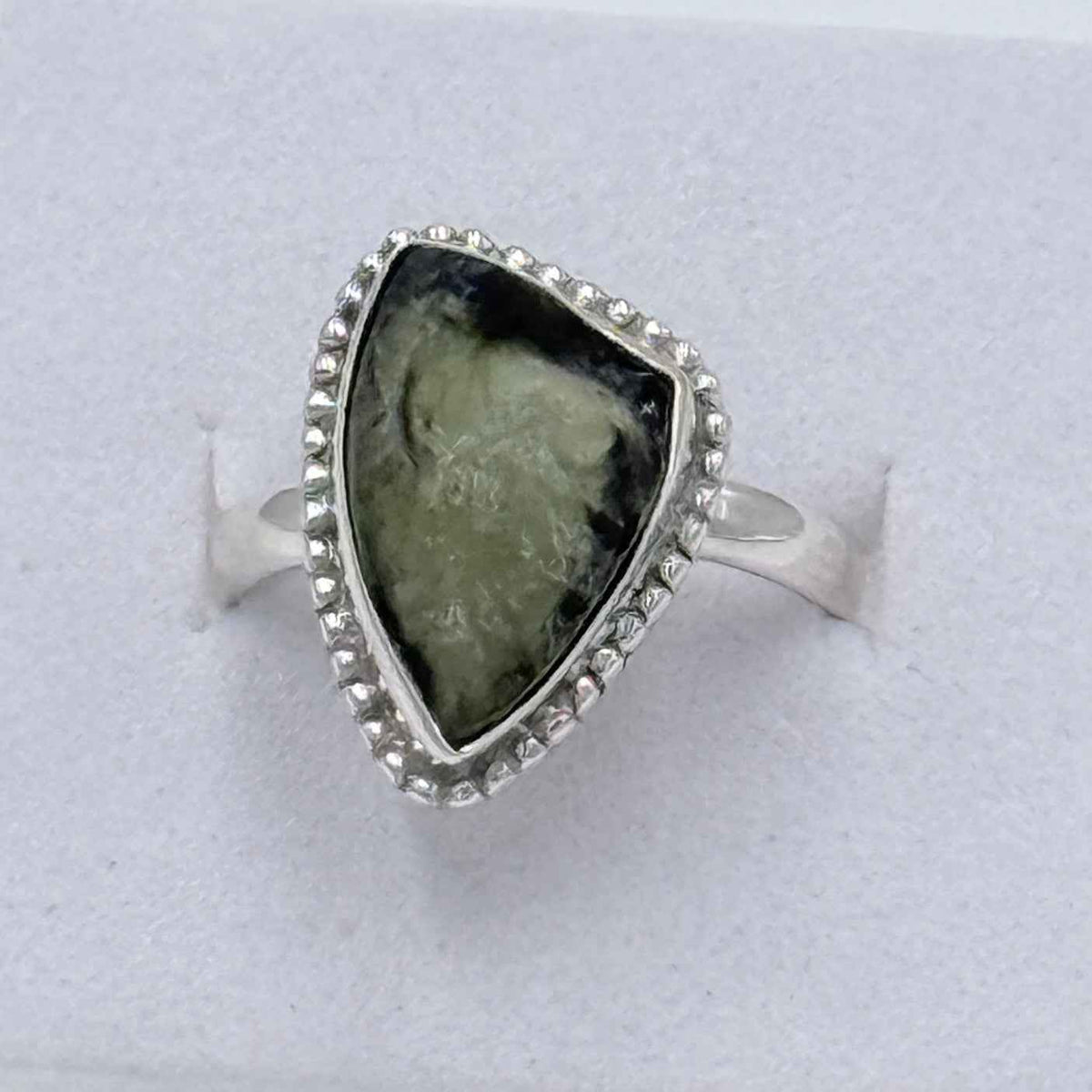 Sterling Silver Bezeled Moldavite Ring - Size 6 - Transformation, Growth & Awakening