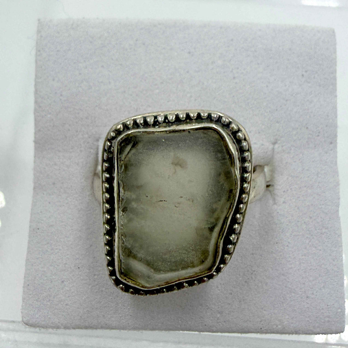 Sterling Silver Bezeled Libyan Desert Glass Ring - Size 7 - Cosmic, Illuminating & Transformative