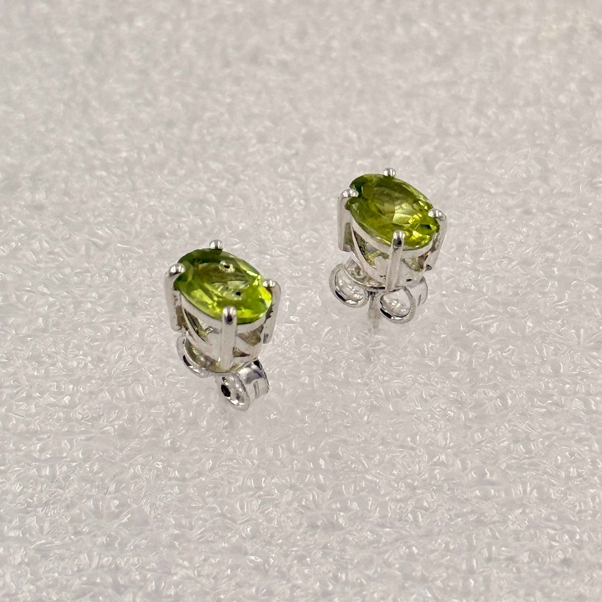 Sterling Silver Oval Peridot Post Earrings Size 2