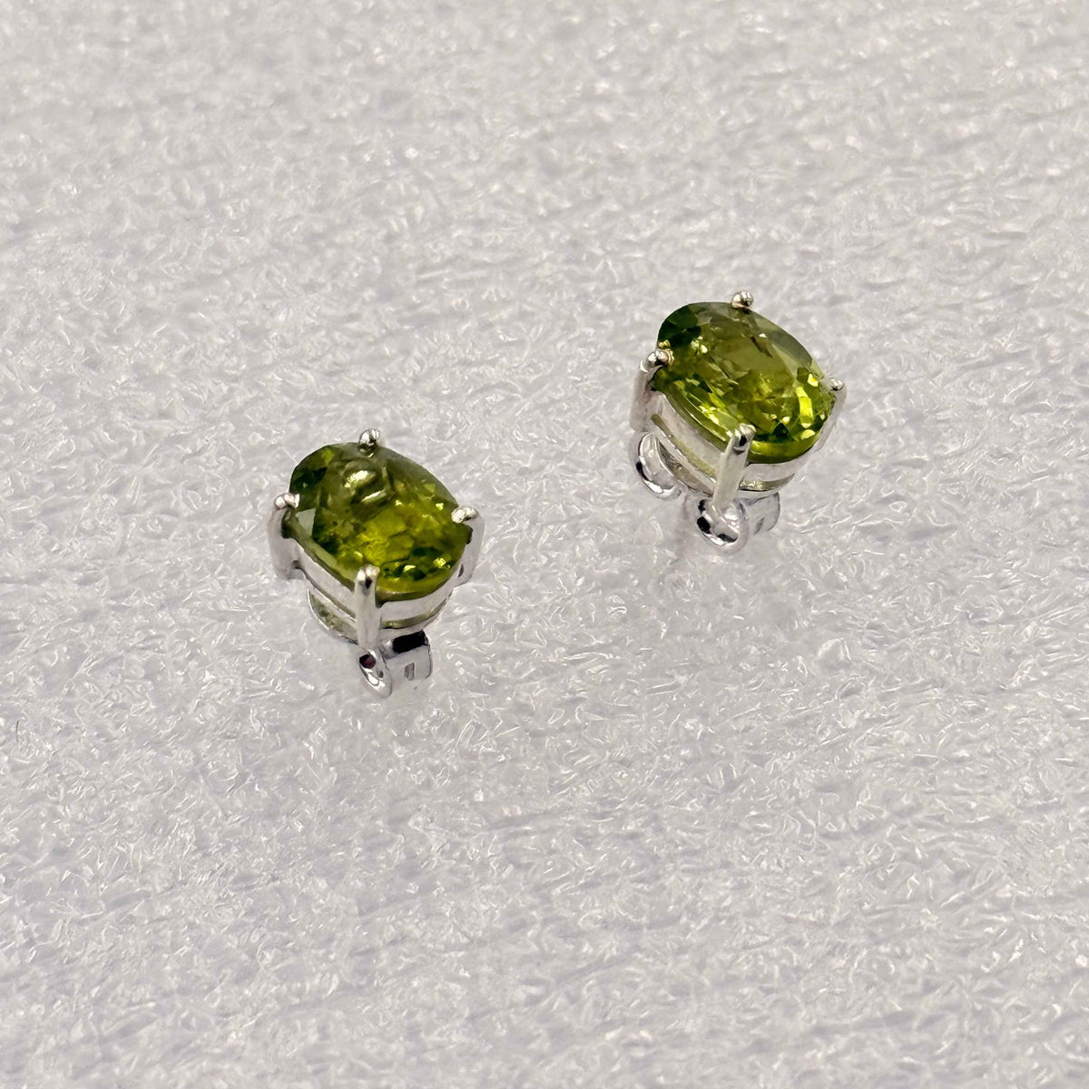 Sterling Silver Oval Peridot Post Earrings Size 3