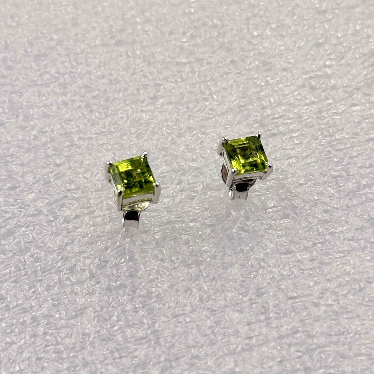 Sterling Silver Square Peridot Post Earrings