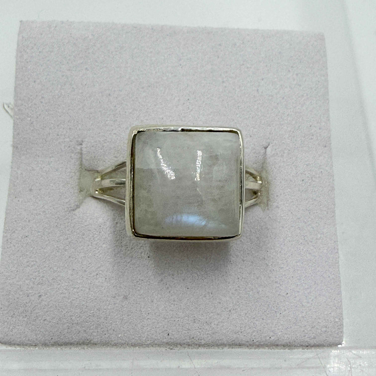 Sterling Silver Rainbow Moonstone Square Ring – Size 8 – Intuition, Inner Clarity & New Beginnings
