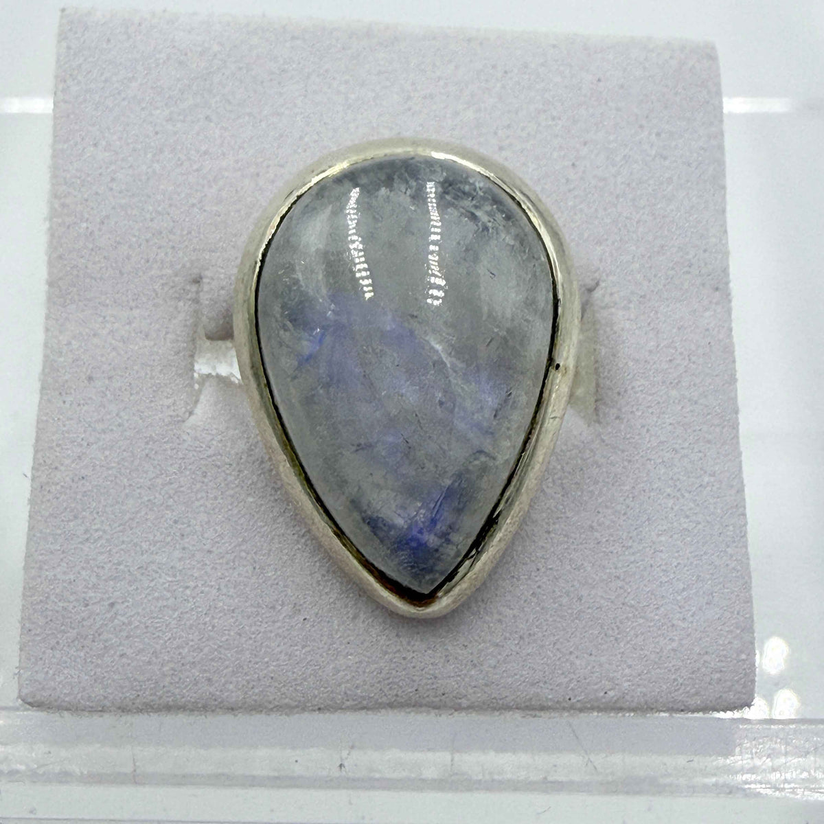Sterling Silver Rainbow Moonstone Pear Ring – Size 6 – Intuition, Emotional Balance & New Beginnings