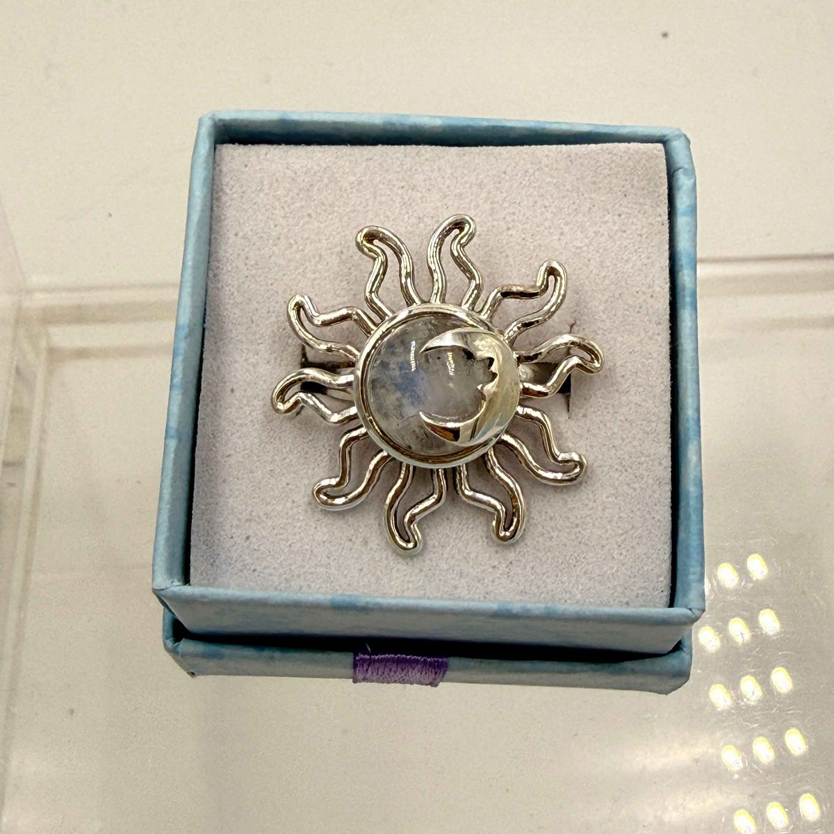Sterling Silver Sun & Moon Moonstone Ring - Size 6 - Intuitive, Balance & Serenity