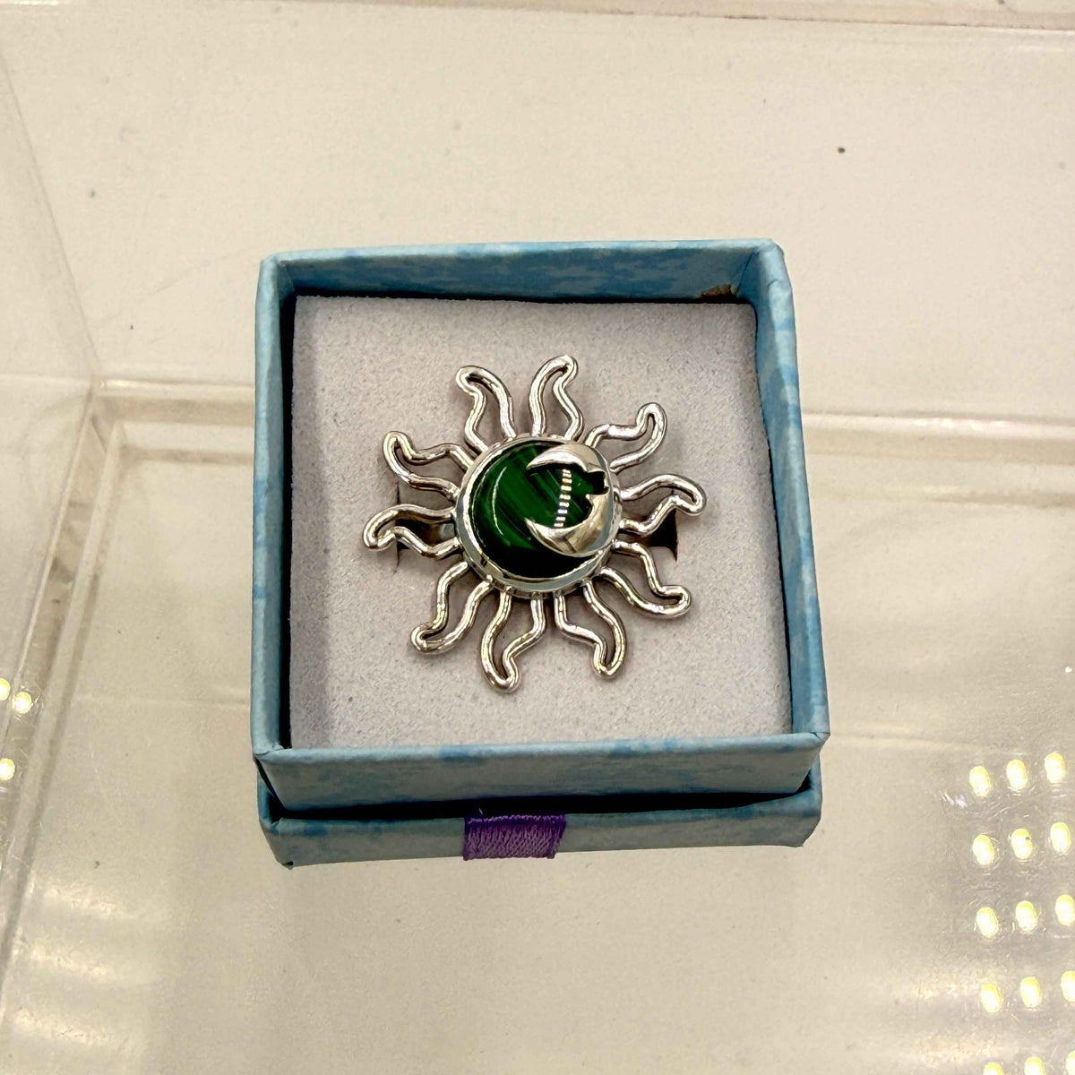 Sterling Silver Sun & Moon Malachite Ring - Size 8 - Transformative, Protective & Empowering