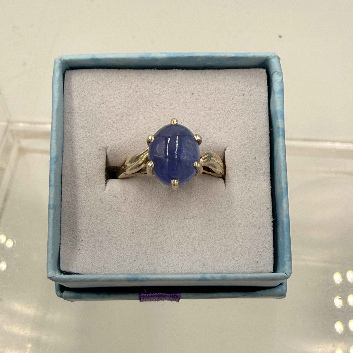 Sterling Silver Leaf Banded Oval Tanzanite Ring - Size 6 - Spiritual, Intuitive & Elevated