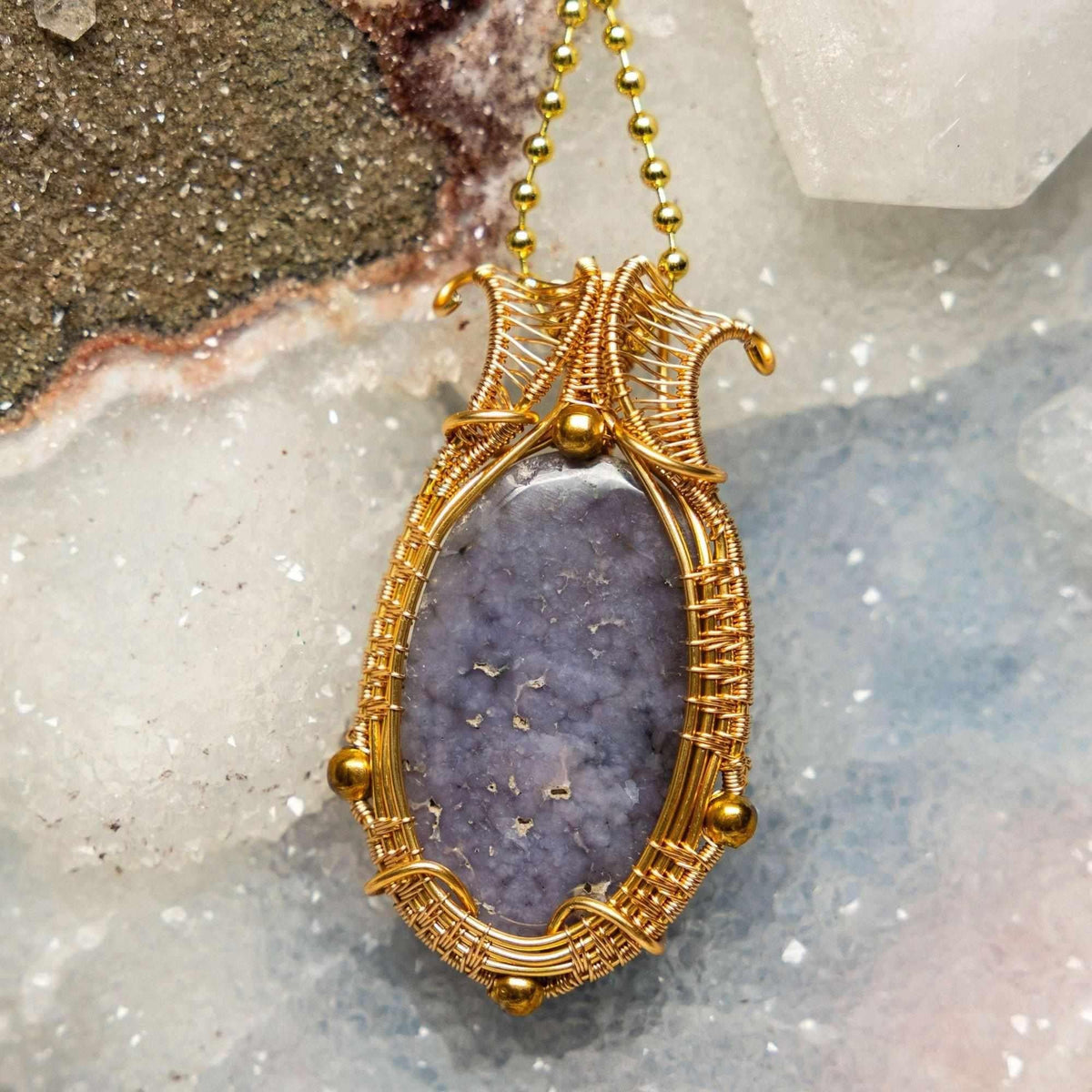 Wire Wrap Pendant | Blue Chalcedony & Copper