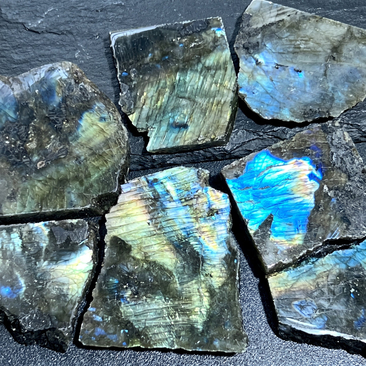 Flashy Labradorite Polished Rough Cut Slab Tiles (By The Piece or Pound)