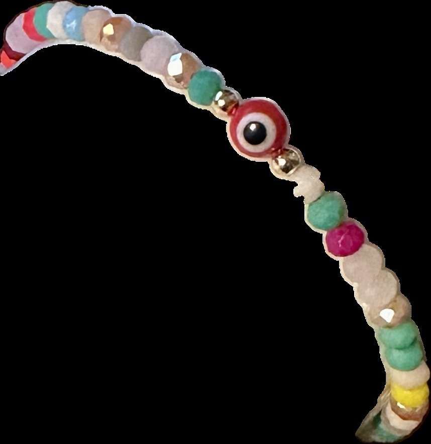Protection Bracelet - Red String Evil Eye w/ Faceted Beads
