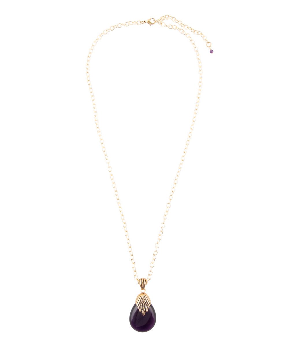 Purple Quartz Teardrop Golden Pendant Necklace