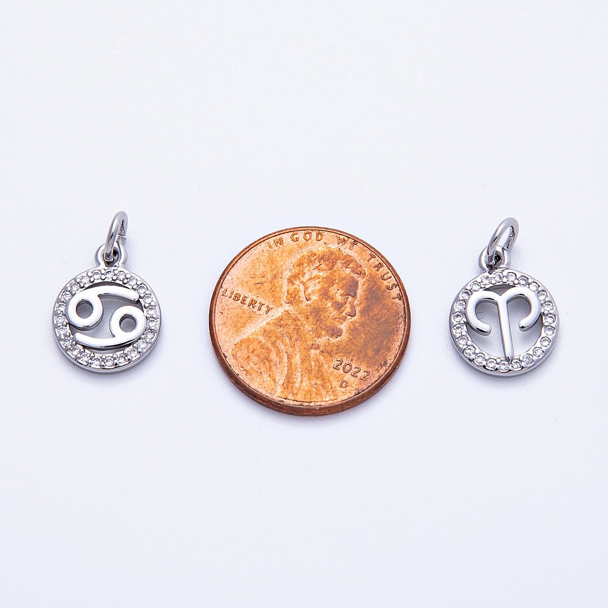 Silver 13.5mm Micro Paved CZ Personalized Zodiac Sign Charm | Charms-00235 ~ Charms-00246