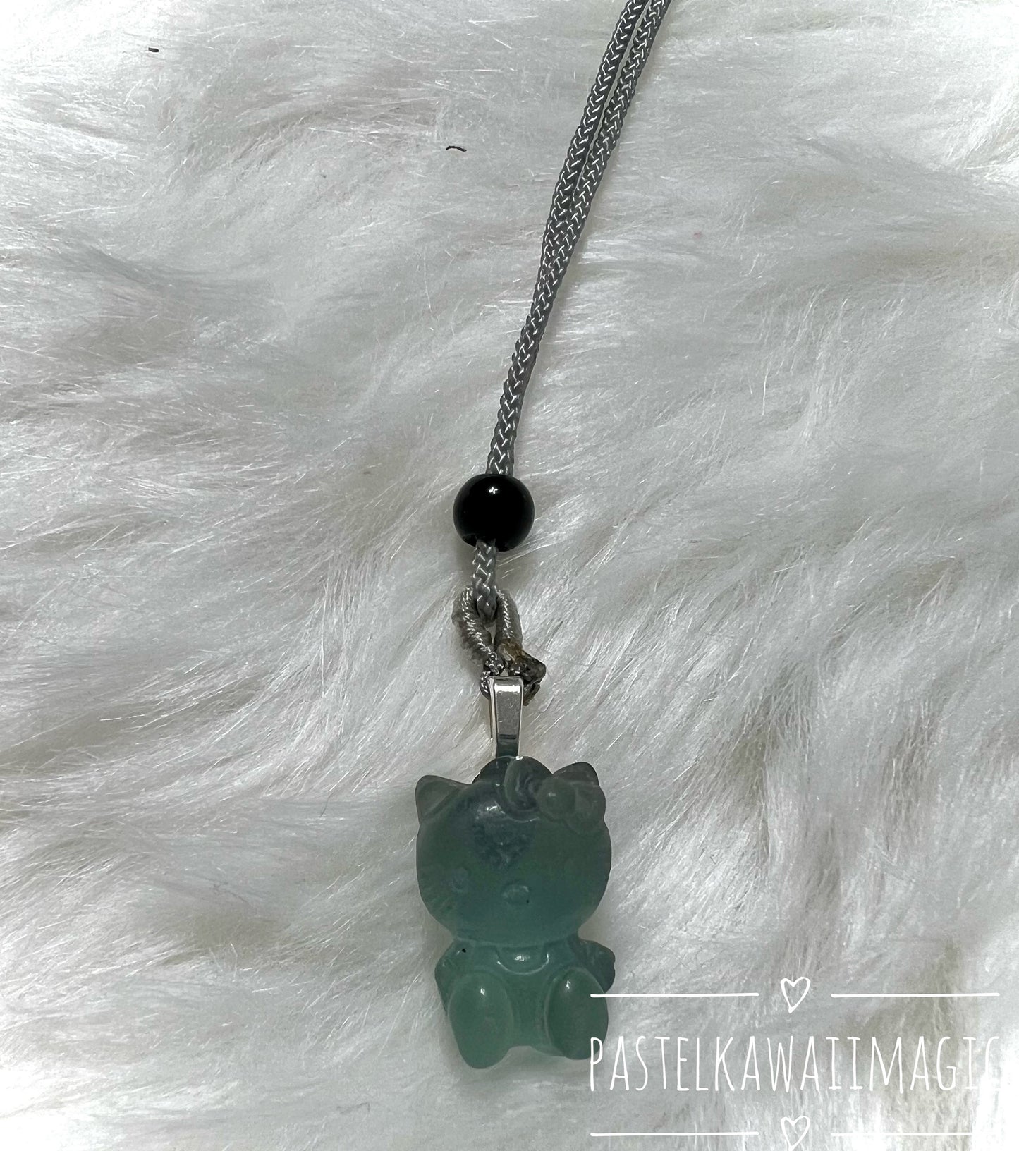 Gemstone Kitty Pendant | Nostalgic Kawaii Crystal HK with Cord Necklace