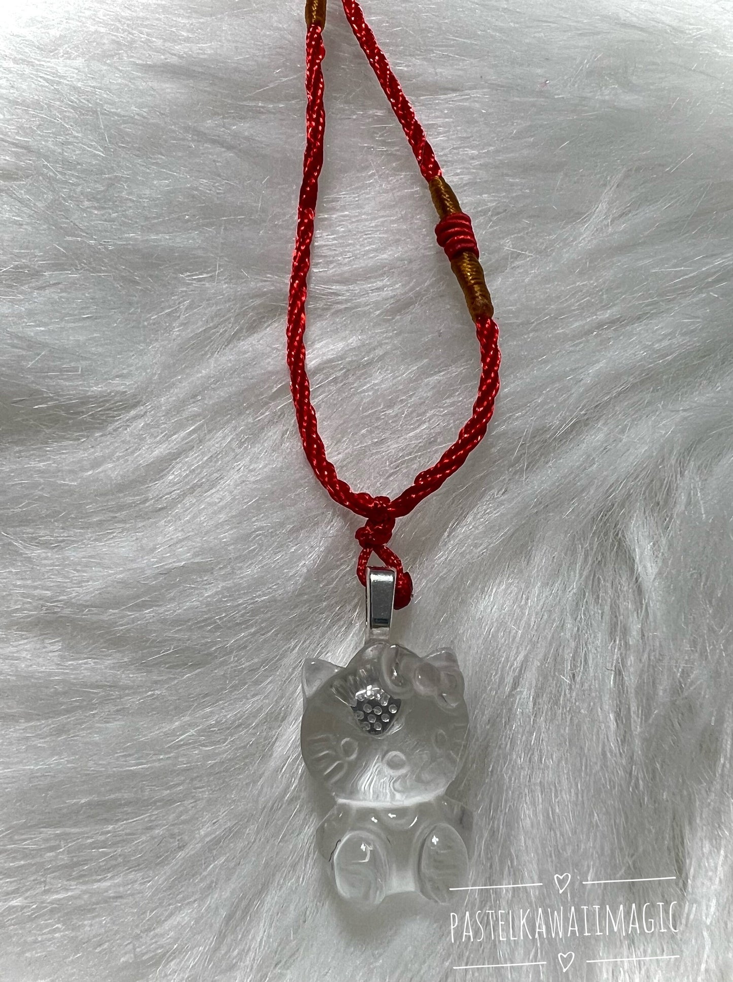 Gemstone Kitty Pendant | Nostalgic Kawaii Crystal HK with Cord Necklace