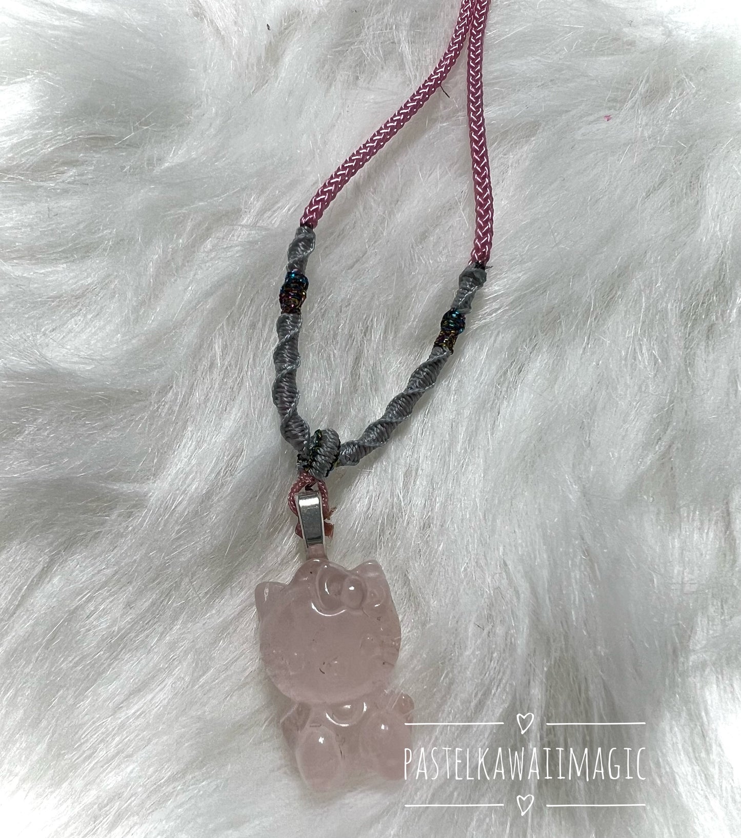 Gemstone Kitty Pendant | Nostalgic Kawaii Crystal HK with Cord Necklace