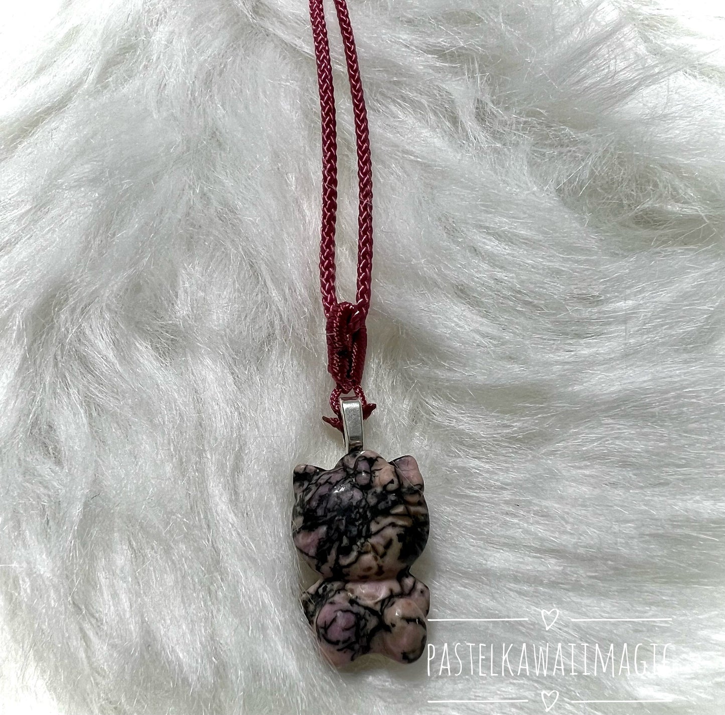 Gemstone Kitty Pendant | Nostalgic Kawaii Crystal HK with Cord Necklace