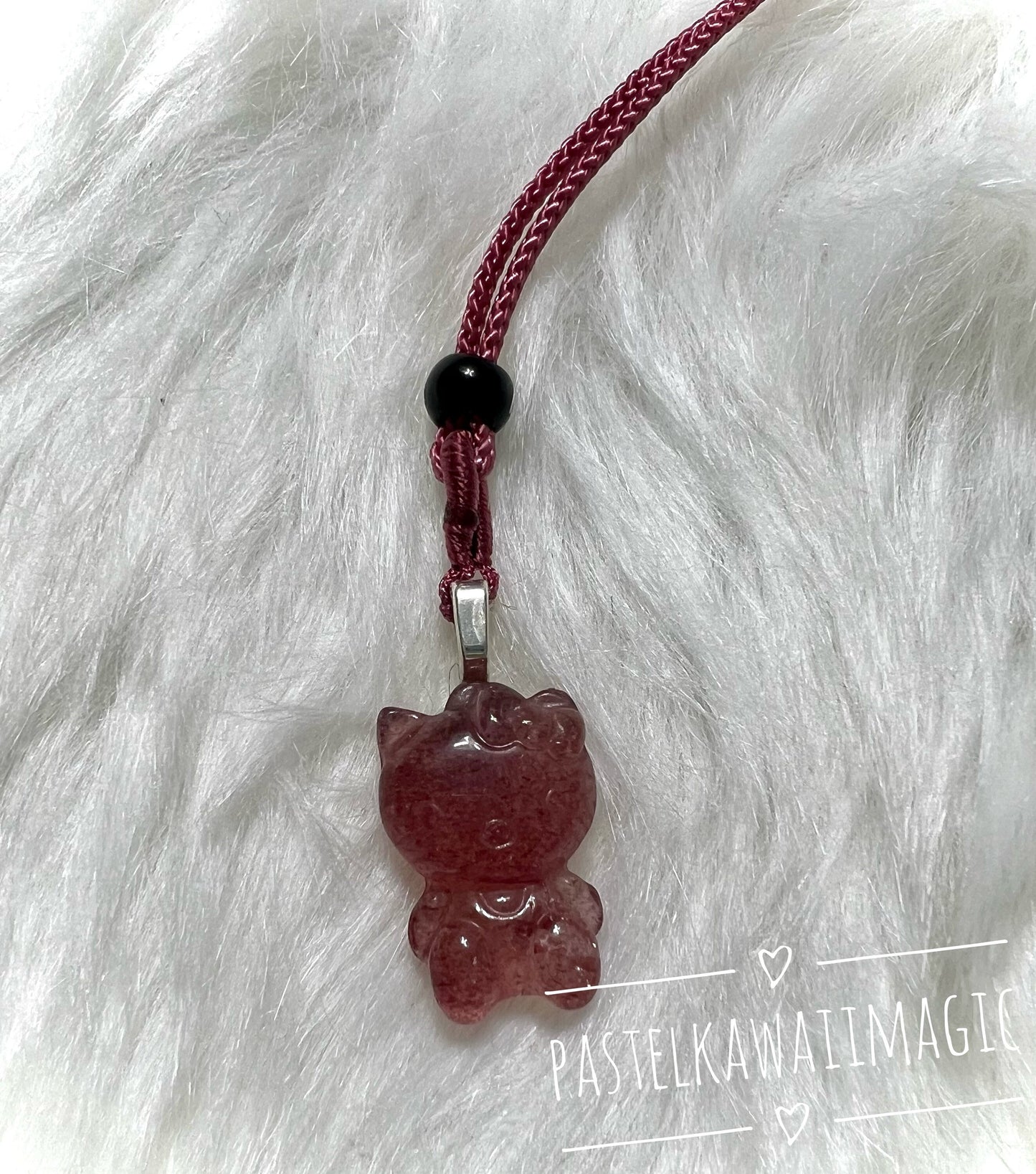 Gemstone Kitty Pendant | Nostalgic Kawaii Crystal HK with Cord Necklace