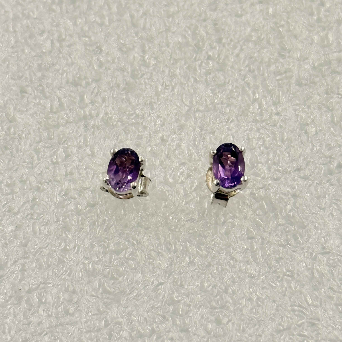 Sterling Silver Oval Amethyst Post Earrings Size 4