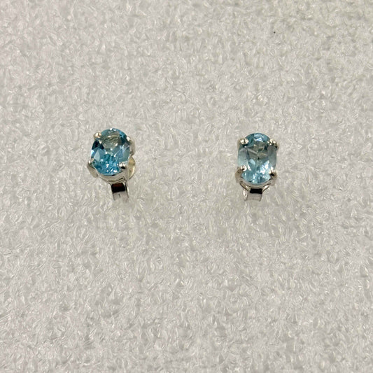 Sterling Silver Oval Aquamarine Post Earrings Size 2