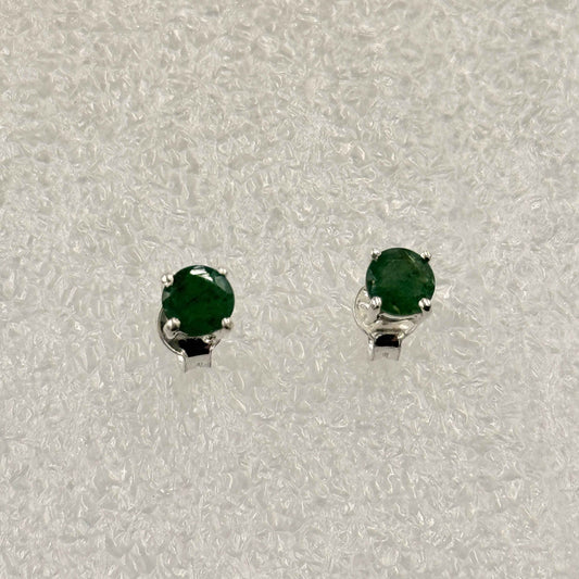 Sterling Silver Round Emerald Post Earrings Size 2