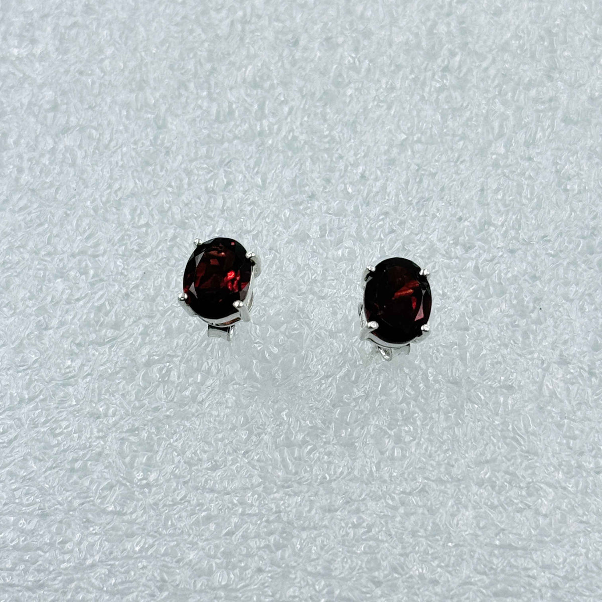 Sterling Silver Oval Garnet Post Earrings Size 2