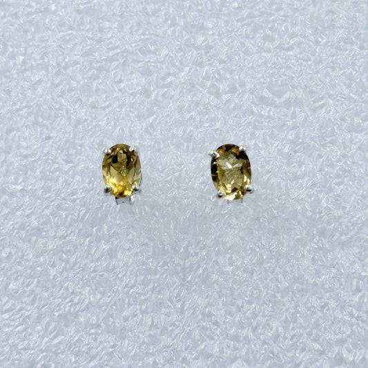 Sterling Silver Oval Citrine Post Earrings Size 2