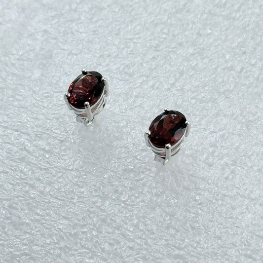 Sterling Silver Oval Garnet Post Earrings Size 1