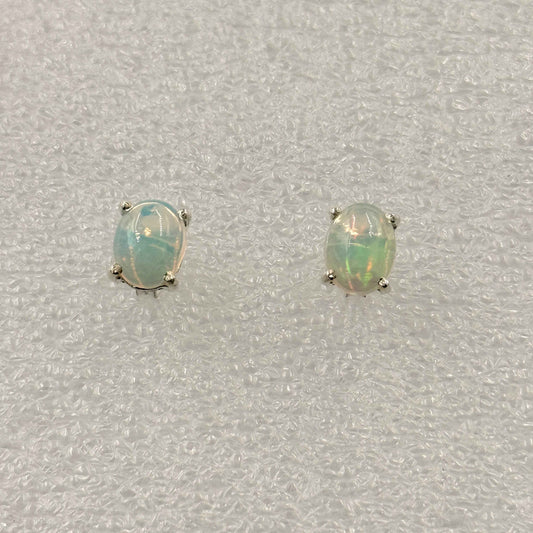 Sterling Silver Oval Ethiopian Opal Post Earrings Size 1