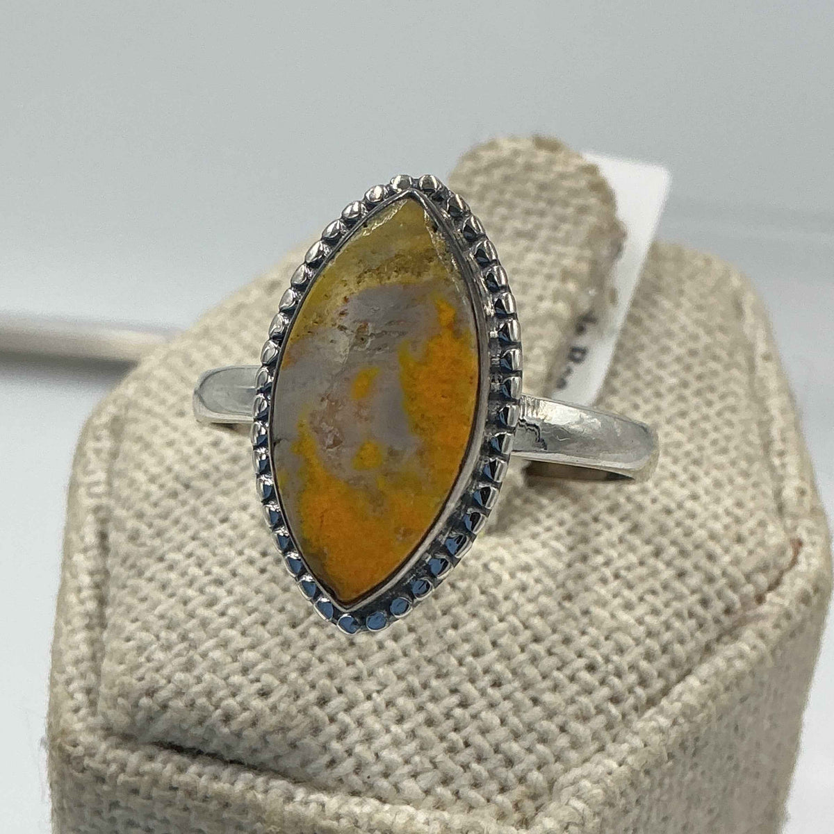 Sterling Silver Bezeled Marquise Bumblebee Jasper Ring - Size 10 - Joy, Strength, & Personal Power