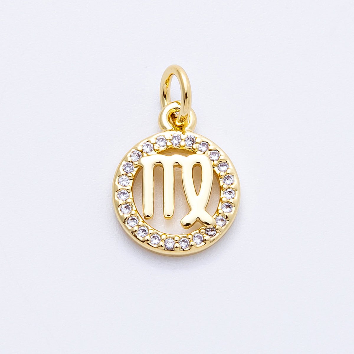 16K Gold Filled 13.5mm Micro Paved CZ Personalized Zodiac Sign Charm | Charms-00223 ~ Charms-00234