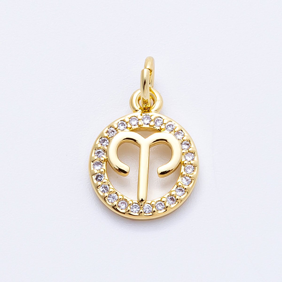 16K Gold Filled 13.5mm Micro Paved CZ Personalized Zodiac Sign Charm | Charms-00223 ~ Charms-00234