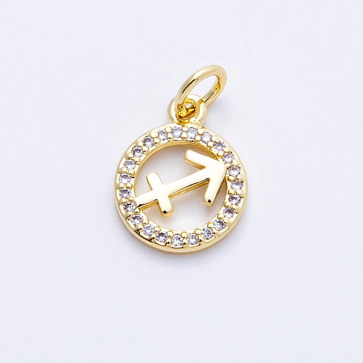 16K Gold Filled 13.5mm Micro Paved CZ Personalized Zodiac Sign Charm | Charms-00223 ~ Charms-00234